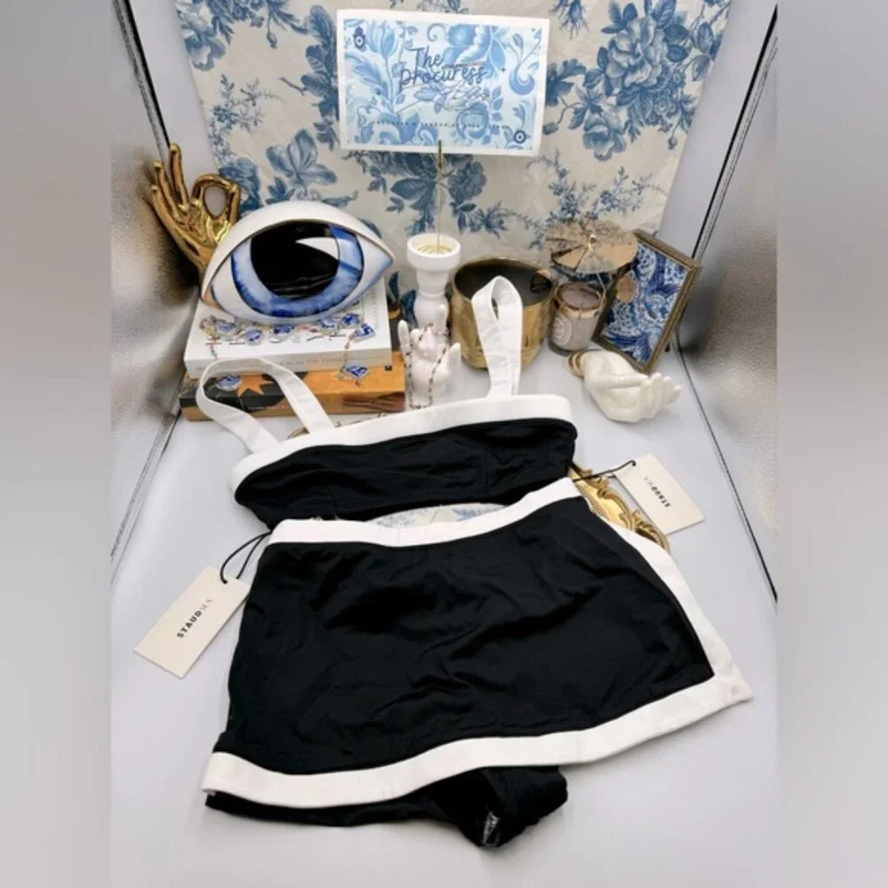 🆕 STAUD 🧿 NWT BIack White Bikini Set- Liv Top - Sz S & Nell Swim Skirt - Sz XS - Picture 2 of 16